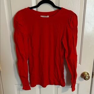 LOFT Vibrant Orange Red Puffed Sleeve Top